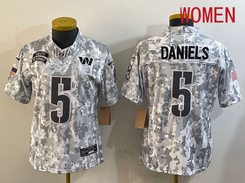 Women Washington Commanders #5 Daniels Nike Arctic Camo 2024 Salute to Service Limited NFL Jersey